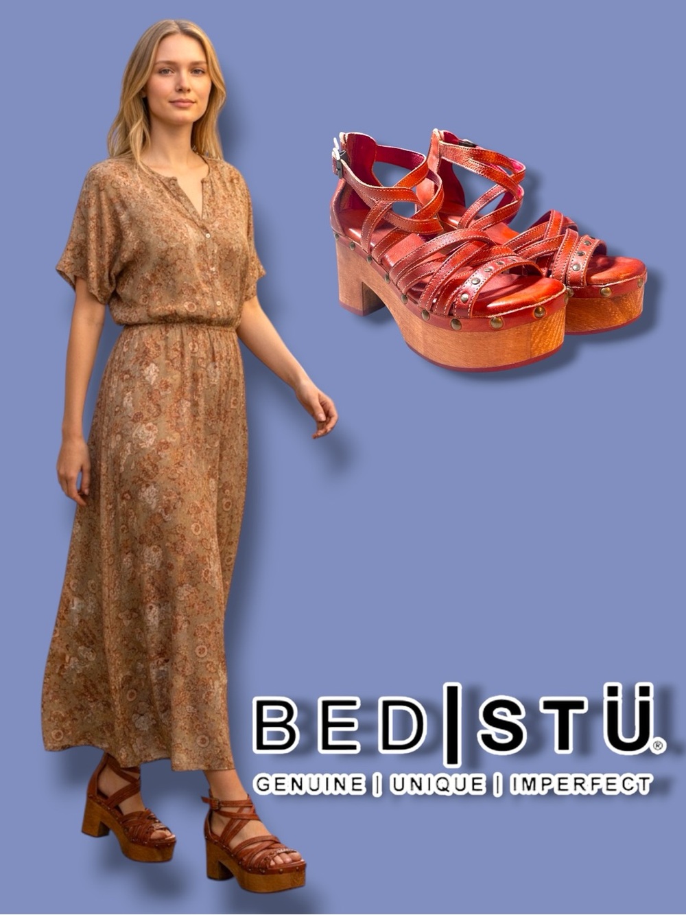 Never Worn Bed Stü Platform Leather Sandals in Brown. Size 8